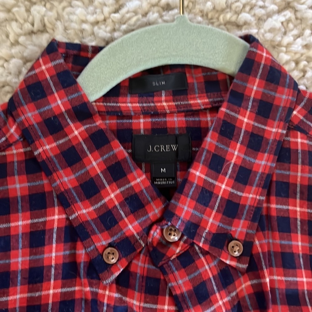 Mens j crew red blue plaid button down shirt M slim fit - Picture 2 of 2